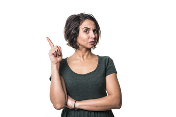 bright brunette girl isolated on a white background