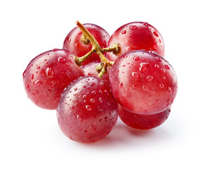 Ripe red grape with drops isolated on white. With clipping path. Full depth of field.