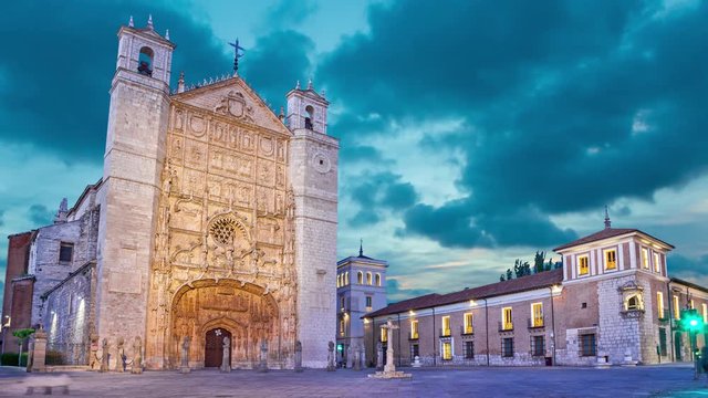 San Pablo Church on Plaza de San Pablo in Valladolid, Spain  (static image with animated sky)

