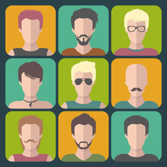 Vector set of different man app icons in flat style.