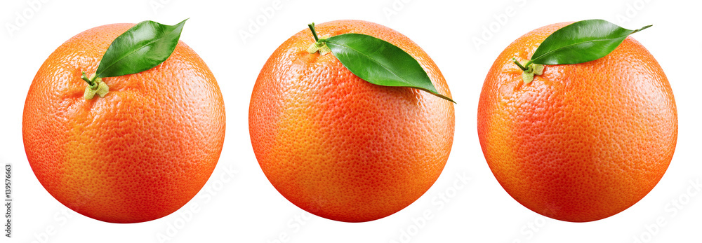 Fototapete grapefruit with leaf isolated on white background. with clipping path. full depth of field. collecti
