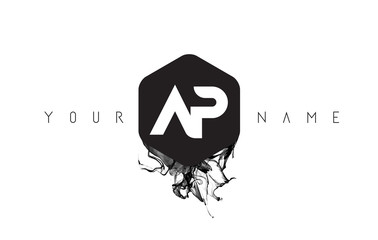 AP Letter Logo Design with Black Ink Spill