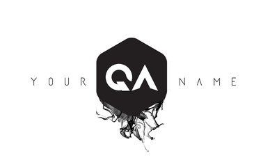 QA Letter Logo Design with Black Ink Spill