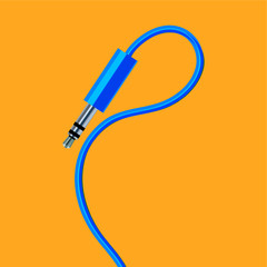 Blue headphone jack on an orange background, rendered graphically in vector format.
