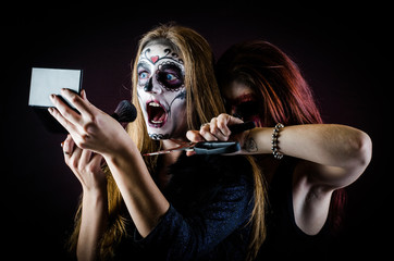 Girls in the shape of a witch halloween