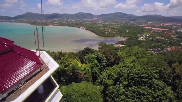 Khao Khad Viewpoint Overlooking Chalong in Phuket Pullback Reveal Shot
