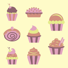 Cupcakes set vector icons