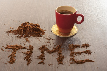 Coffee time. Turkish coffee on wooden background 