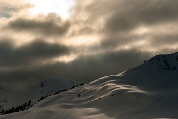 Sunrays on Scenic Snow Covered Mountains of Vorarlberg Austria