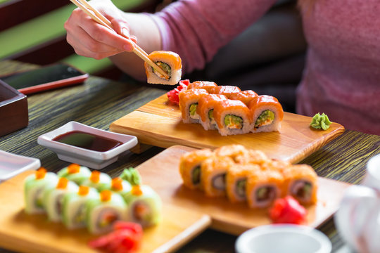 Sushi rolls on the table