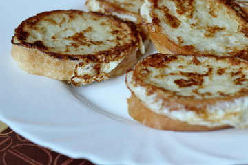 Croutons on a white plate