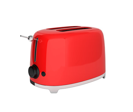 Red retro toaster without shadow on white background 3d