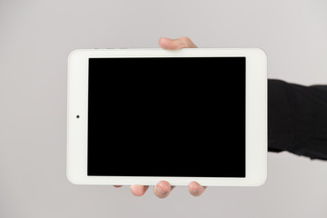 Man Holding Digital Tablet On White Background