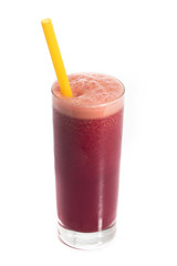 A glass of red healthy juice isolated over a white background