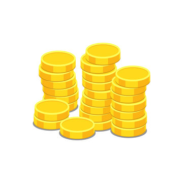 Money icon on white background. Coins vector illustration in flat style. Icons for design, website.