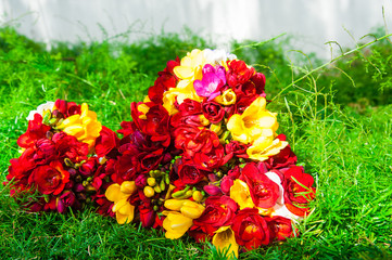 Bouquet of various colorful freesias