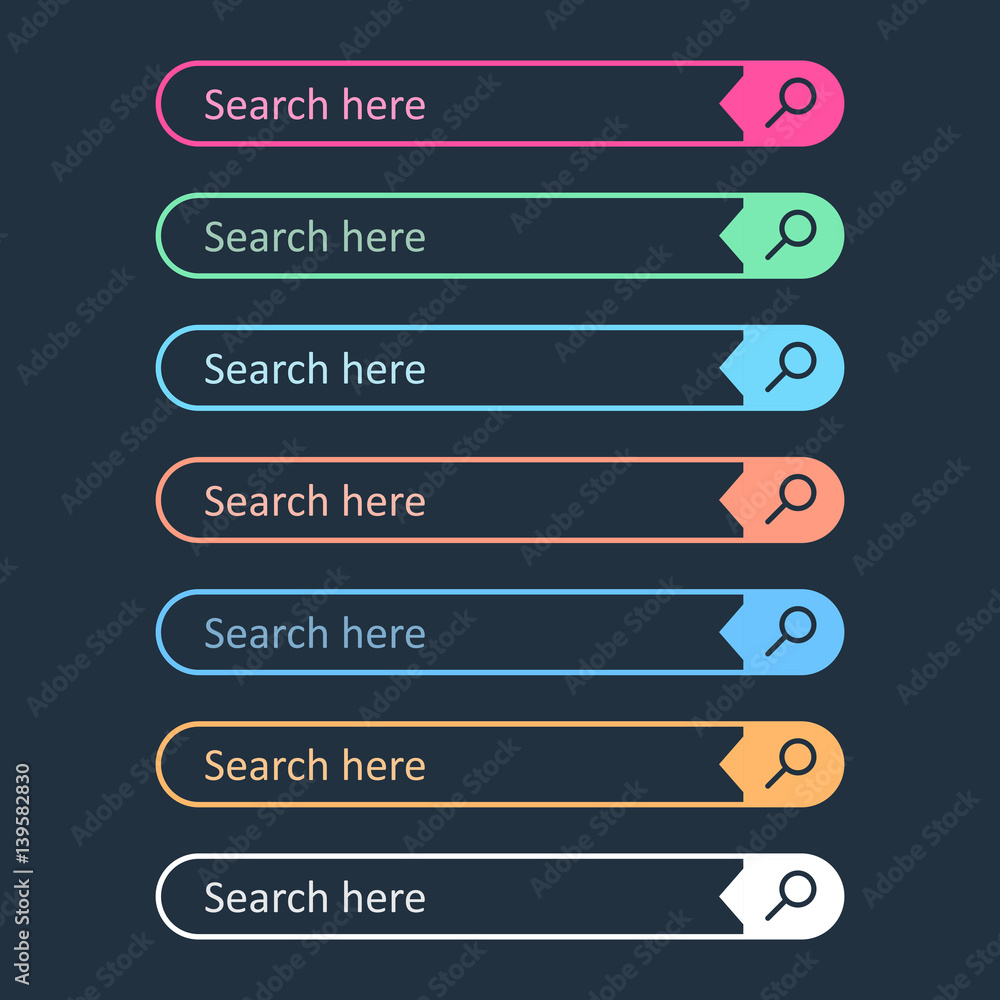 Poster search bar field. set vector interface elements with search button. flat vector illustration on dark