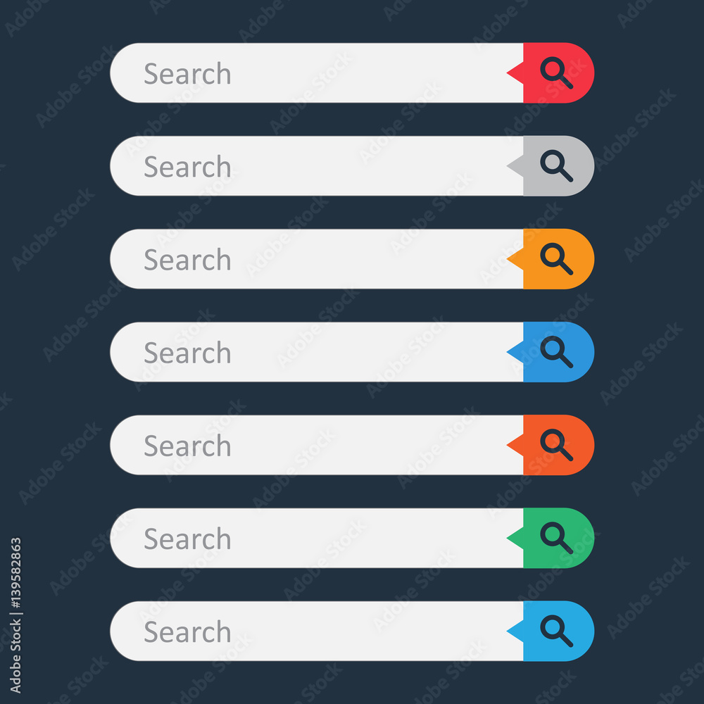 Poster search bar field. set vector interface elements with search button. flat vector illustration on dark