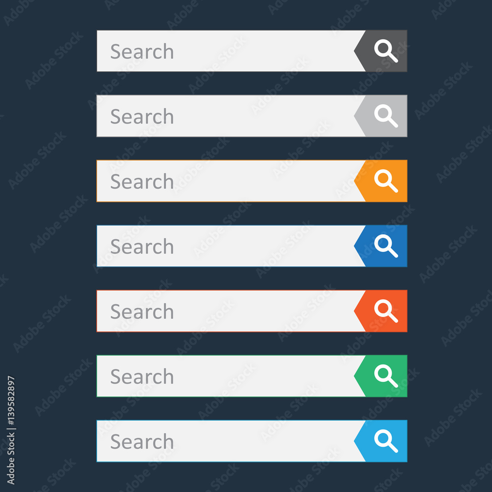 Poster search bar field. set vector interface elements with search button. flat vector illustration on dark