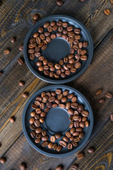 The number eight of the two saucers and coffee beans