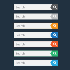 Search bar field. Set vector interface elements with search button. Flat vector illustration on dark blue background.