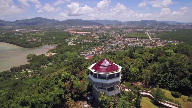 Aerial Wraparound Shot of Khao Khad Viewpoint in Phuket Thailand
