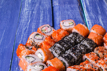 Delicious rolls and with eel, salmon and cream cheese