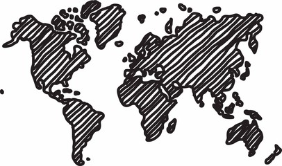 Freehand world map sketch on white background.