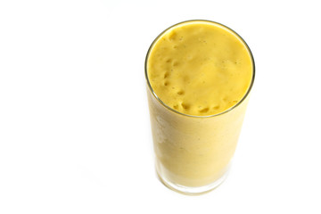 Glass of fresh healthy smoothie isolated on white background