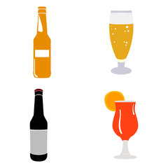 Set of beer related objects on a white background, Vector illustration