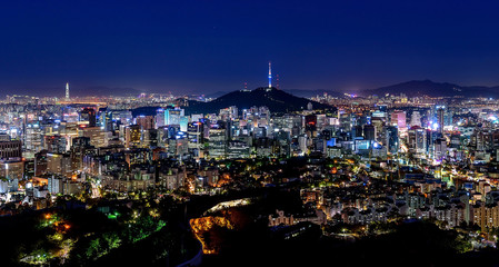 Fototapeta na wymiar Korea,Seoul city skyline and Seoul tower at nigth.