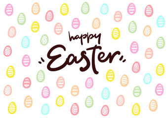 Happy Easter lettering logo vector postcard with eggs background