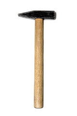 Construction tool DIY and business: Vintage hammer with wooden shaft - isolated on white background.