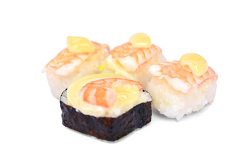 many piece of sushi isolated on white background