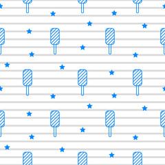 Blue icecream striped line seamless pattern.
