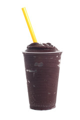 Acai smoothie cream with banana and strawberry in glass isolated over white background.