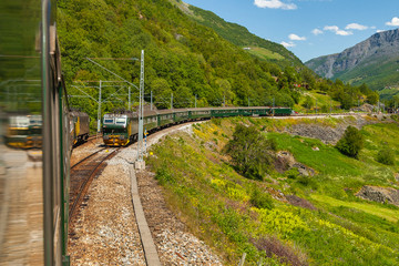 Flambsbana, The Flam Railway, spectacular train journey around mountains. Norway