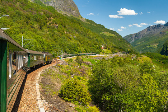 Flambsbana, The Flam Railway, spectacular train journey around mountains. Norway