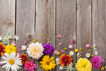 Garden flowers over wooden background