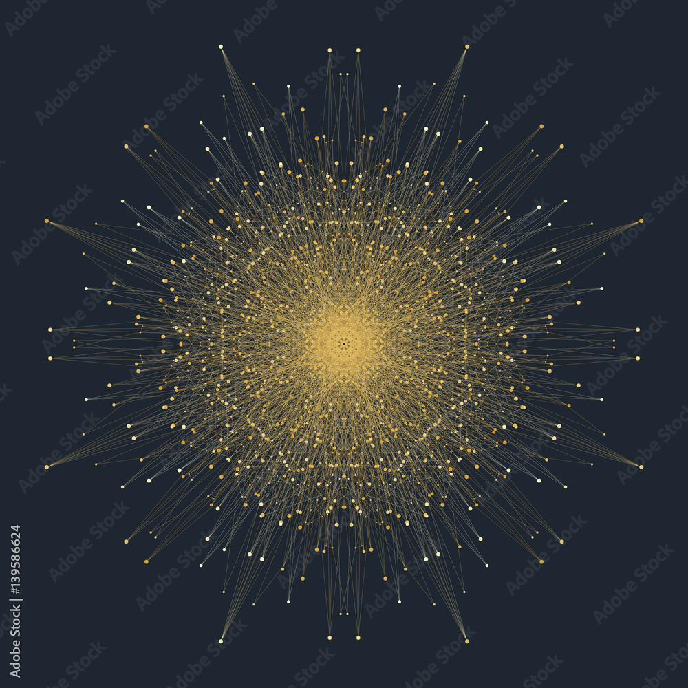 Leinwandbilder Fractal element with connected lines and dots. Big data complex. Virtual background communication or particle compounds. Digital data visualization, minimal array. Lines plexus. Vector illustration.