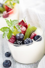 Yogurt with berries.