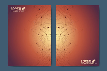 Modern vector template for brochure, Leaflet, flyer, advert, cover, catalog, magazine or annual report. Geometric background communication. Scientific particle compounds. Lines plexus. Card surface.