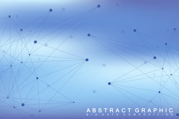Geometric graphic background molecule and communication. Big data complex with compounds. Perspective backdrop. Minimal array. Digital data visualization. Scientific cybernetic vector illustration.