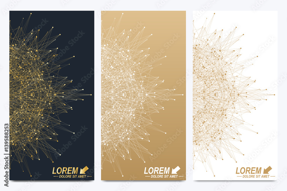 Aufkleber modern set of vector flyers. geometric abstract presentation. molecule and communication background 