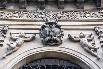Close up on Manganelli Palace building in Catania, Sicily, Italy
