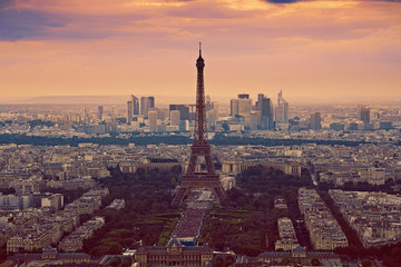 Naklejka premium Eiffel Tower in Paris aerial sunset France