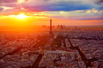 Eiffel Tower in Paris aerial sunset France © lunamarina