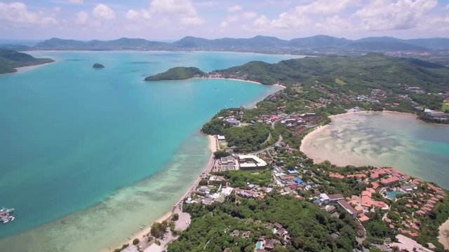 Cape Panwa in Phuket Aerial Pan Shot Towards Chalong Bay and Koh Lon
