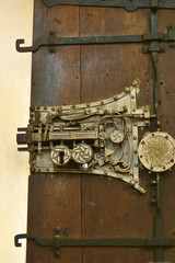 Fototapeta na wymiar Door lock of a medieval church in Biertan, one of the most important Saxon villages with fortified churches in Transylvania,also the Lutheran Evangelical Bishop in Transylvania between 1572 and 1867