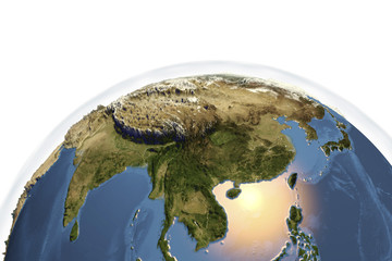 Fototapeta premium Planet Earth from space showing Asia with enhanced bump isolated on white background, 3D illustration, Elements of this image furnished by NASA